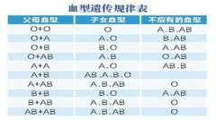 血型遗传规律表 根据父母血型可预测孩子