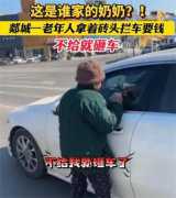 山东老人拿砖拦车 不给钱就砸车（坏人变